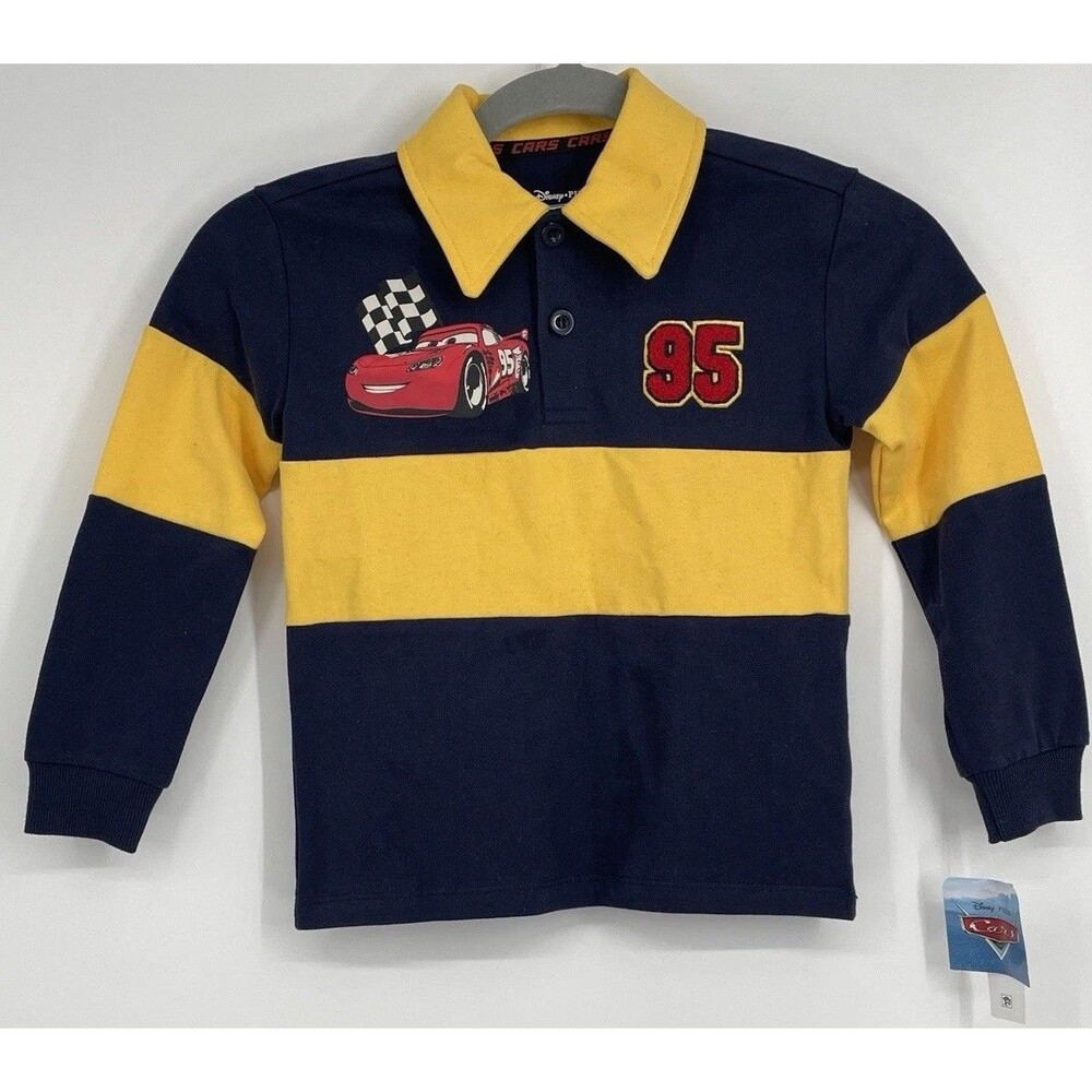 Disney Pixar Cars Lightning McQueen Rugby Polo Shirt Size 5T Long Sleeve NWT